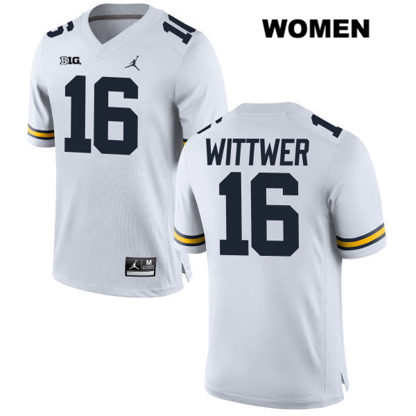 Women's NCAA Michigan Wolverines Max Wittwer #16 White Jordan Brand Authentic Stitched Football College Jersey HA25J31GM